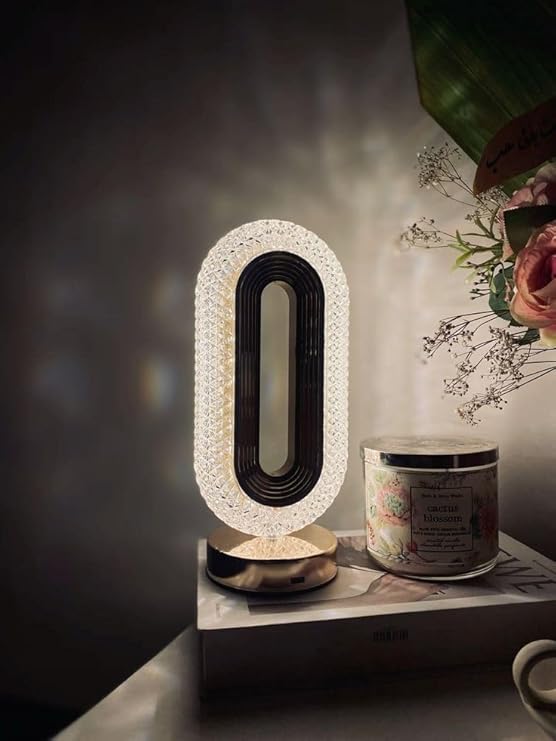 The Flair Store™ Crystal Diamond Table Lamp, Touch Control, 3 Way Dimmable, USB Rechargeable, Night Stand Light for Bedroom, Living Room 3-Modes LED Light (Tall Oval Shape)