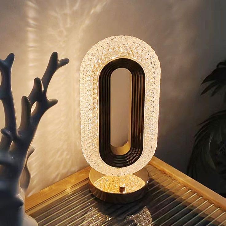 The Flair Store™ Crystal Diamond Table Lamp, Touch Control, 3 Way Dimmable, USB Rechargeable, Night Stand Light for Bedroom, Living Room 3-Modes LED Light (Tall Oval Shape)