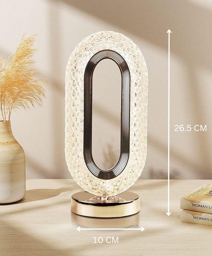 The Flair Store™ Crystal Diamond Table Lamp, Touch Control, 3 Way Dimmable, USB Rechargeable, Night Stand Light for Bedroom, Living Room 3-Modes LED Light (Tall Oval Shape)